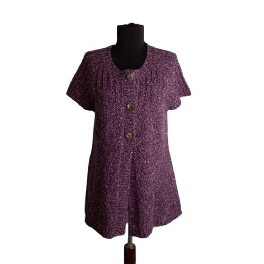 Charter Club Size M Cardigan Sweater Purple Knit Short Sleeve Acrylic Wool Blend